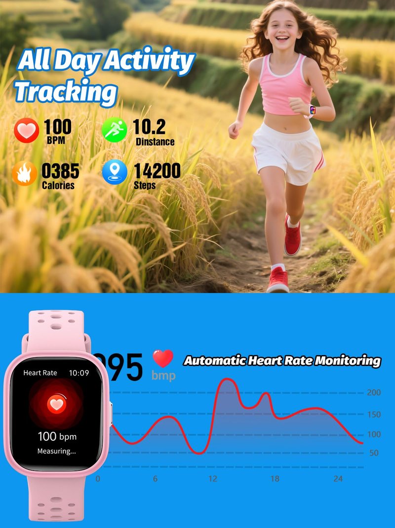 Teslahero Upgraded Kids Smart Watch Fitness Tracker, 1.85" Screen with 12 Puzzle Games, Heart Rate Sleep Monitor, Pedometer, Waterproof Activity Tracker with/without APP for Fitbit Boys Girls (Purple)