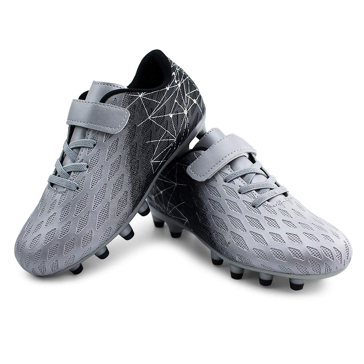 brooman Kids Firm Ground Soccer Cleats Boys Girls Athletic Outdoor Football Shoes(9,Silver)