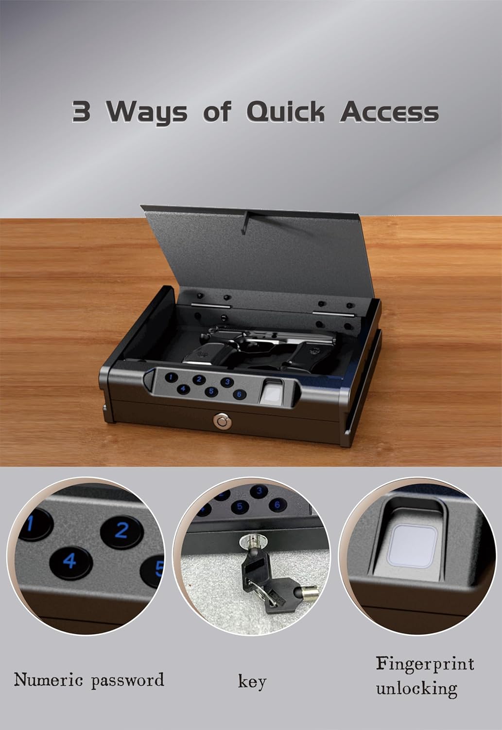 Gun Safe for 2 Pistols - Quick-Access Fingerprint & Passcode Lock | Secure Handgun Storage Solution