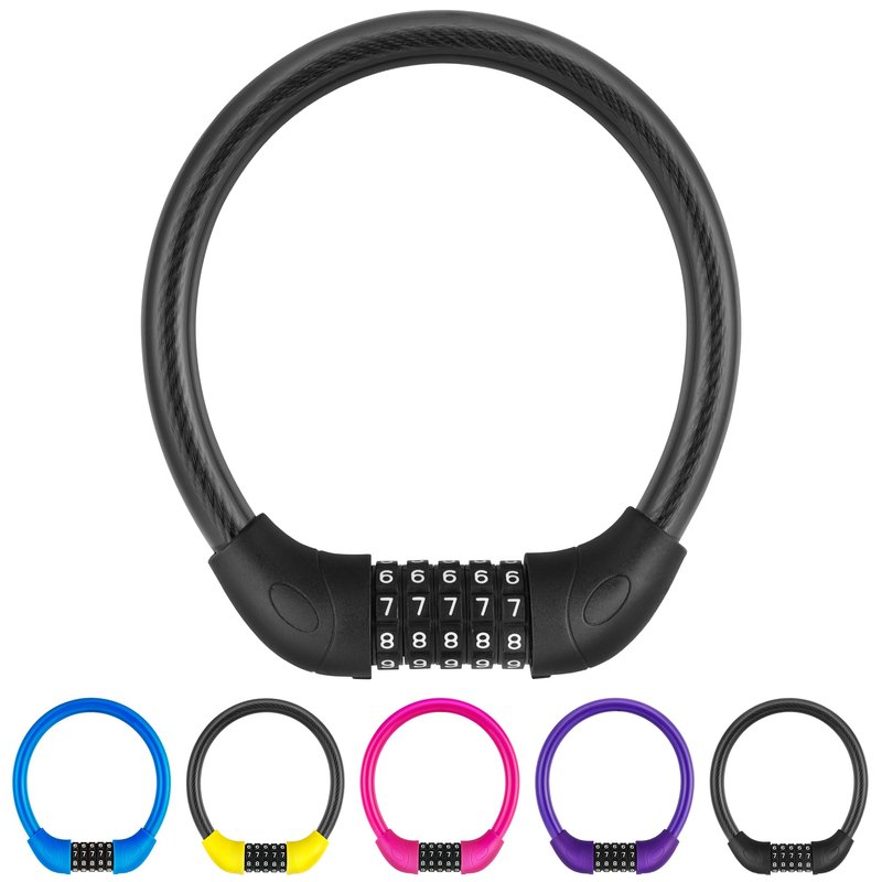 IDEALUX Bike Lock Cable, Bicycle Cable Lock with 5 Digit Combination, Resettable Kids Bike Cable Lock, 20" x ∅0.8" Black