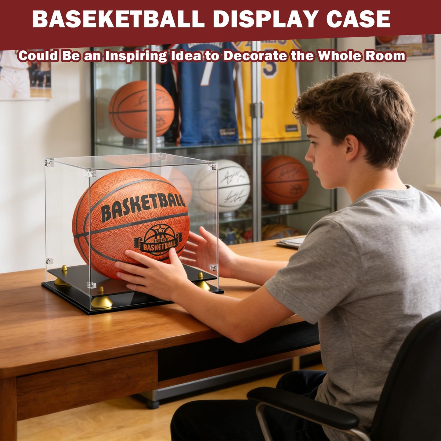 Basketball Display Case, Leffis Clear Acrylic Basketball Holder Display Box