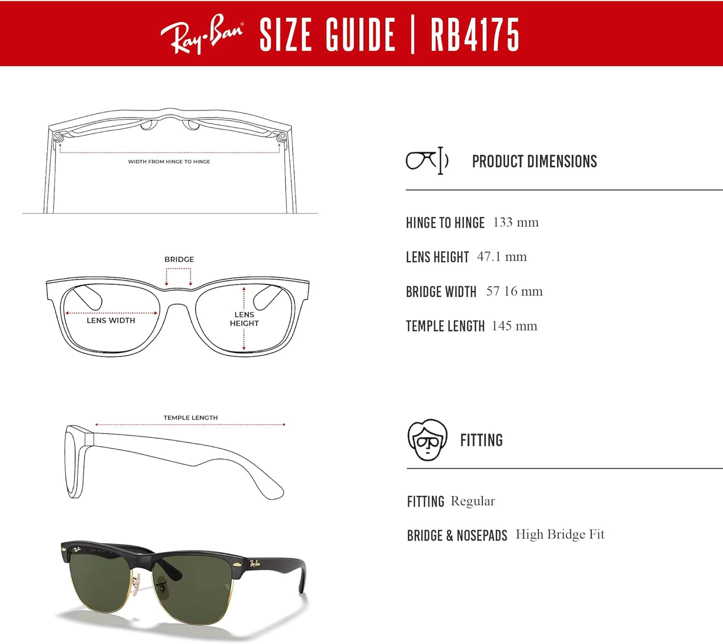 Ray-Ban Clubmaster Oversized Sunglasses - 57MM Demishiny Black/Crystal Lens | Gold/Crystal G-15 Green