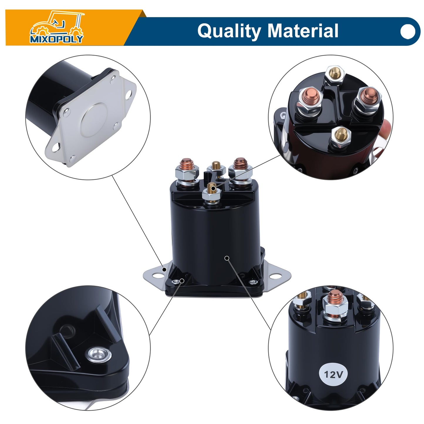 MIXOPOLY 12V Golf Cart Solenoid for Club Car DS Precedent Carryall 1984-up Gas Continuous Duty 4-Terminal Starter Solenoid Replace OEM 1013609 1012275 435-154 1117 LPL6003 10136-09