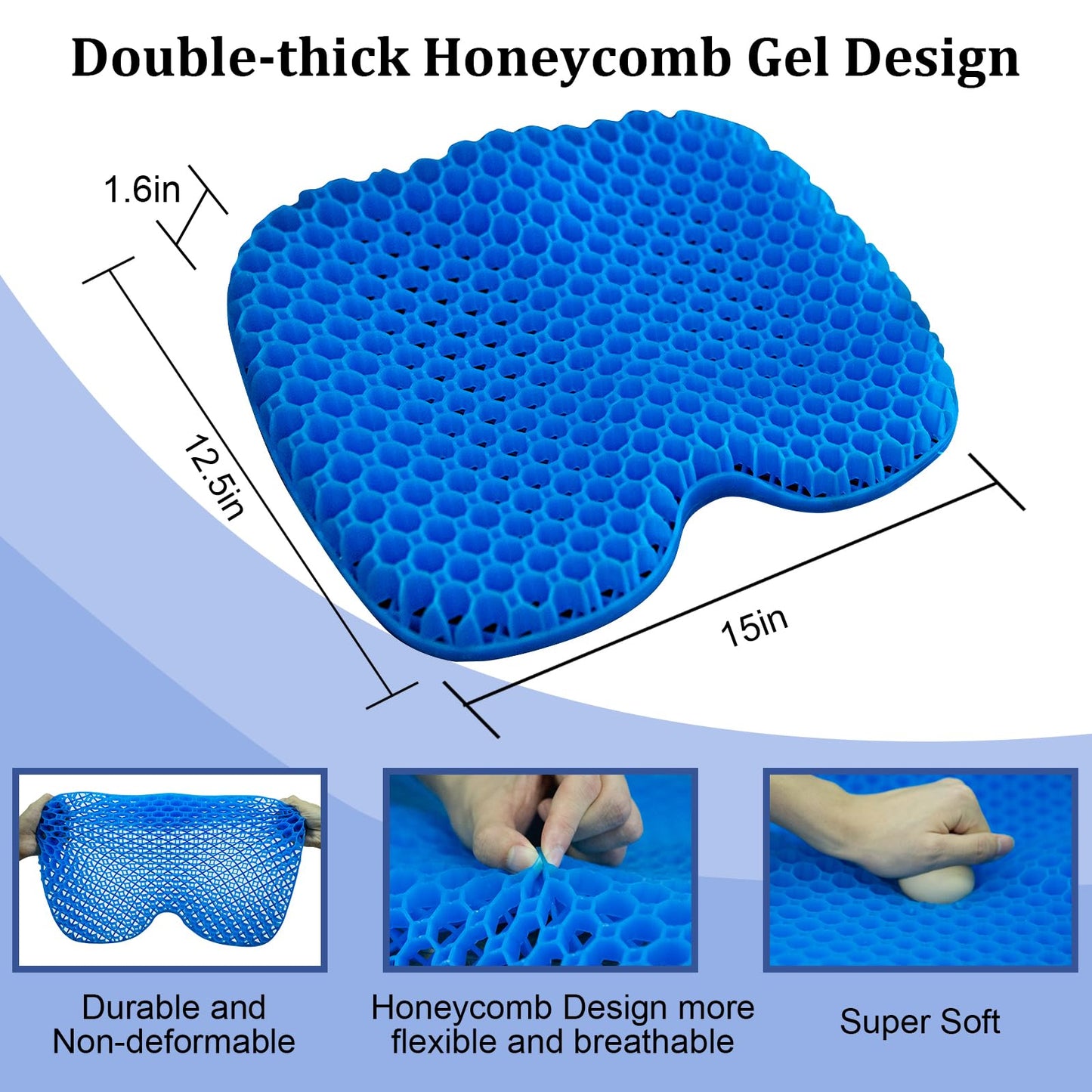 NEW-Vi Anti-Slip Kayak Seat Cushion - Waterproof Thicken Gel Boat Kayak Canoe Rowing Stadium Pad for Sit in Kayak Chair Lifetime Kayak Accessories Equipment Gear for Fishing Kayak,Blue