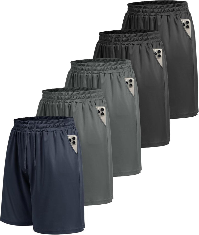 Men's Quick Dry Gym Shorts - 5 Pack Athletic Basketball & Running Shorts with Pockets | Casual Activewear