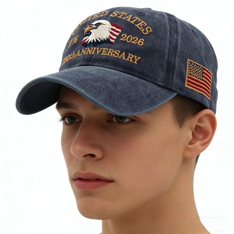 250th Anniversary USA Hat - United States 250th Anniversary Retro Adjustable Embroidered Baseball Cap Navy Blue