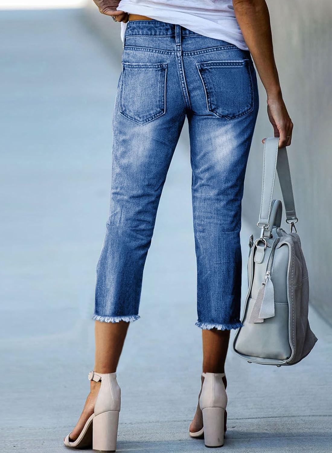 Capri Jeans for Women - High Waisted Straight Leg Denim Pants | Summer Fashion, Raw Hem