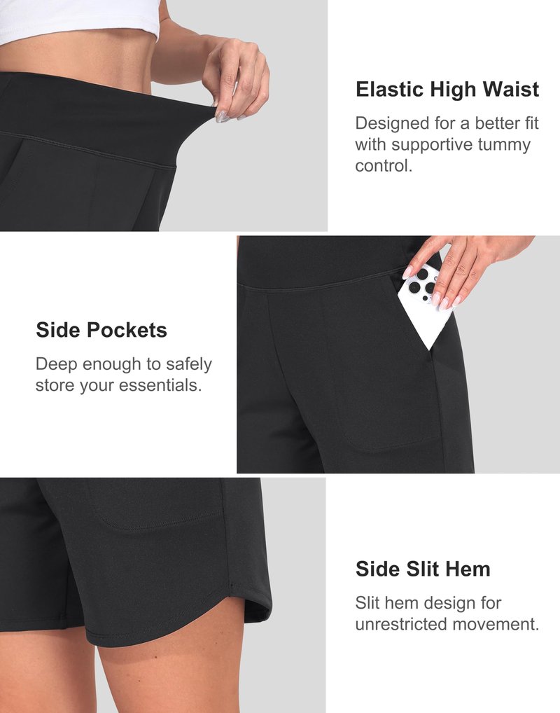 MAZUSPORTS Women's 6" High Waisted Quick Dry Athletic Shorts Stretchy Bermuda Shorts for Running Workouts Casual Wear Black, L