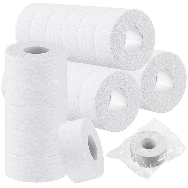 Threlaco 24 Pack Athletic Porous Tape 1" Wide x 10 Yards Standard Porous Medical Adhesive White Athletic Sports Wrist Ankle Tape for Stabilizing Supporting Muscles Gymnastics Boxing Climbing