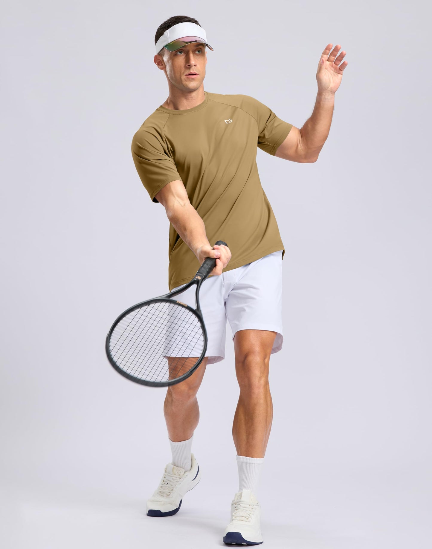 G Gradual Men's Athletic Workout T-Shirts Moisture Wicking Cooling Running Shirts Short Sleeve Performance Tee for Gym Tennis(Khaki,XXL)