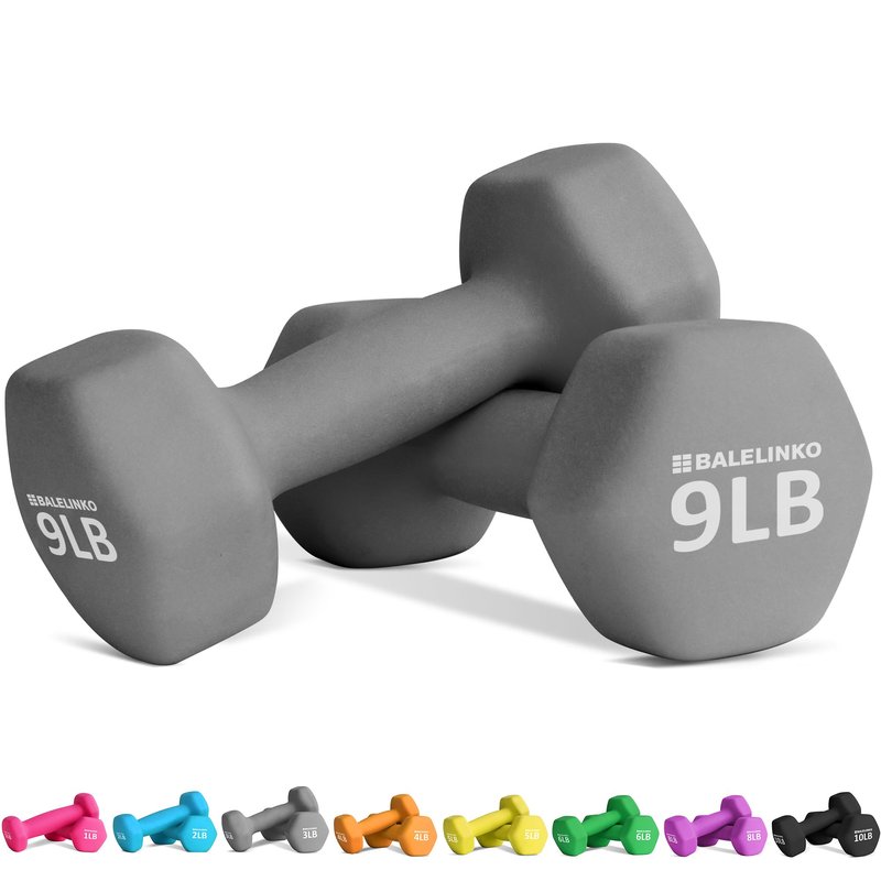 Balelinko Home Gym Equipment Workouts Strength Training Weight Loss Pilates Weights Yoga Sets Weights for Women, Men, Seniors and Youth, 9LB Grey, Pair