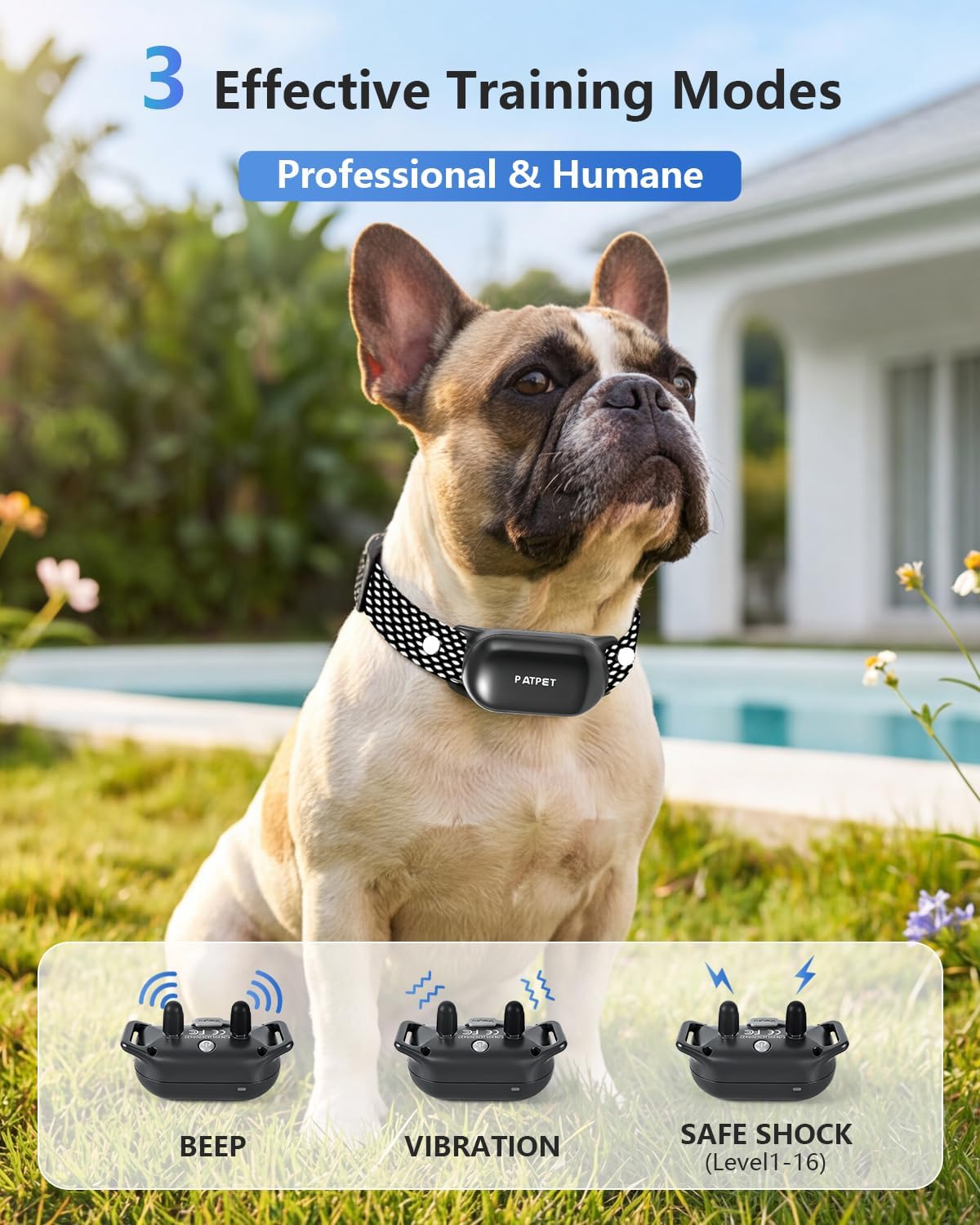 PATPET Dog Training Collar - 4000FT Remote Shock Collar, IPX7 Waterproof | 4 Training Modes for All Dog Sizes (Dark Grey)