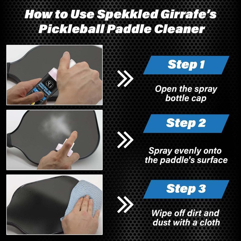 Pickleball Paddle Cleaner Spray with Cleaning Cloth and Thumb Tape - Removes Dirt, Ball Residue, Scuff Marks - EPA Safer Ingredients, Pickleball Accessories, Pickleball Gifts - 8 FL Oz