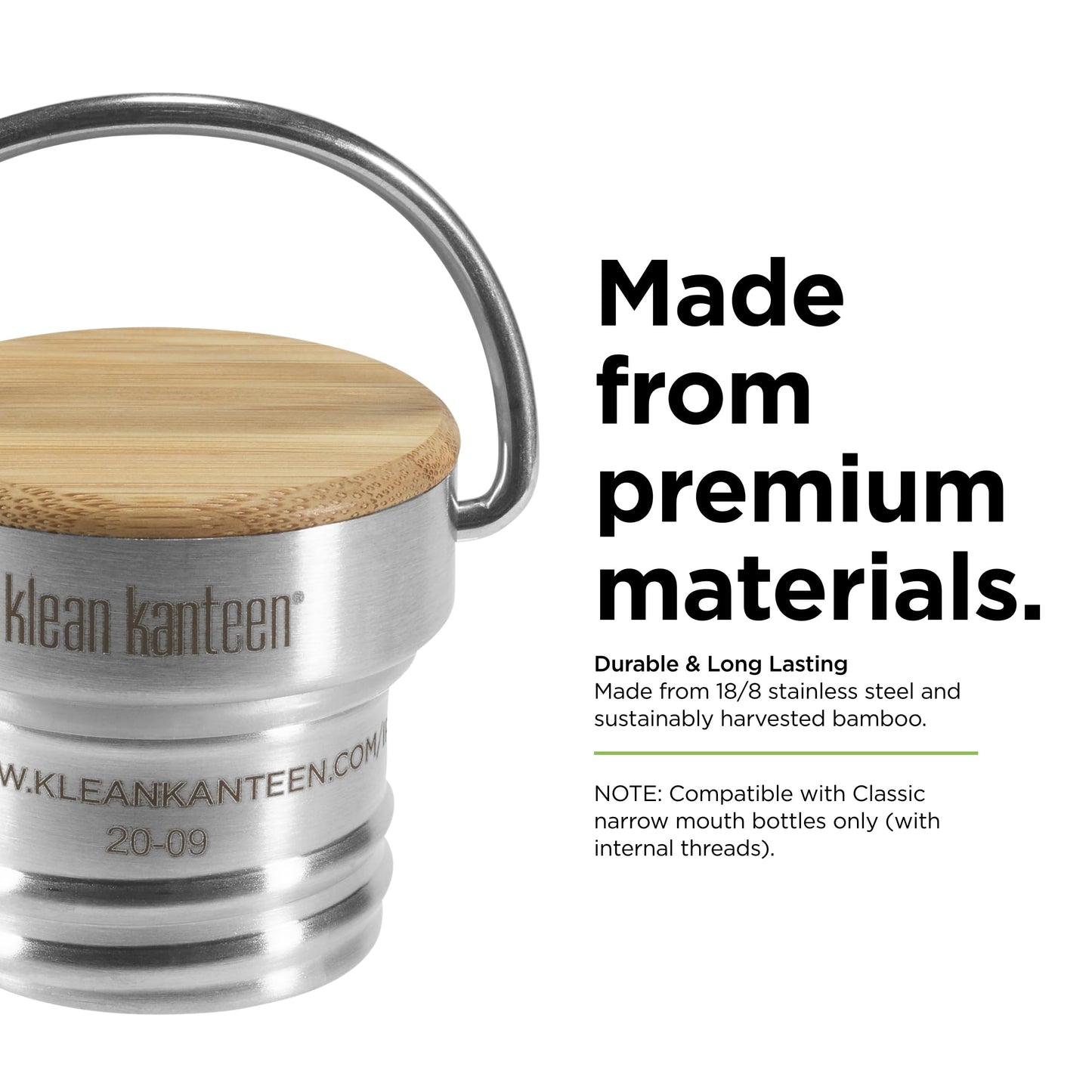 Klean Kanteen Bamboo Cap - Brushed Stainless