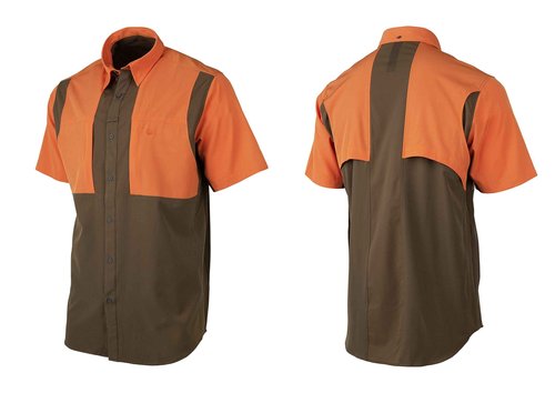 Beretta Men's TKAD Flex Breathable Lightweight Button-Down Outdoor Casual Active Tactical Short Sleeve T-Shirt, Tobacco and Blaze Orange, Medium