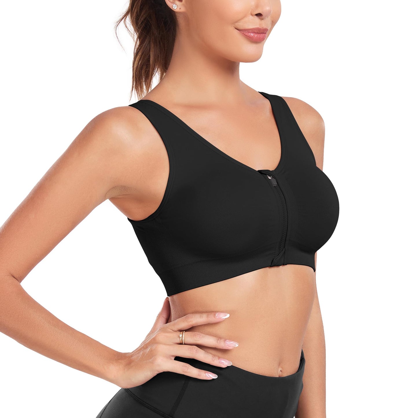 Women's Wireless Padded Sports Bras - Zip Up Racerback Comfortable Post Op Bras 3 Pack