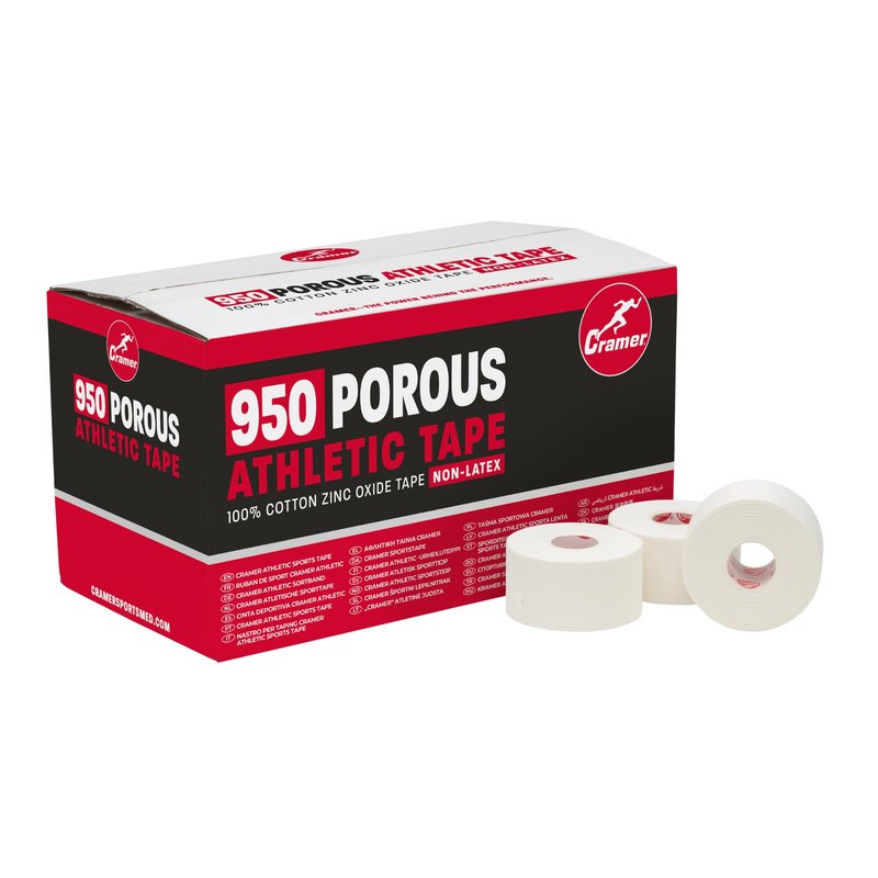 Cramer 950 Premium White Porous Athletic Tape, 1.5” x 15 Yards, Strong Adhesive Sports Tape, Easy Tear, Breathable Cotton, Latex-Free, Bulk Case of 32 Rolls for Ankle, Wrist & Injury Taping