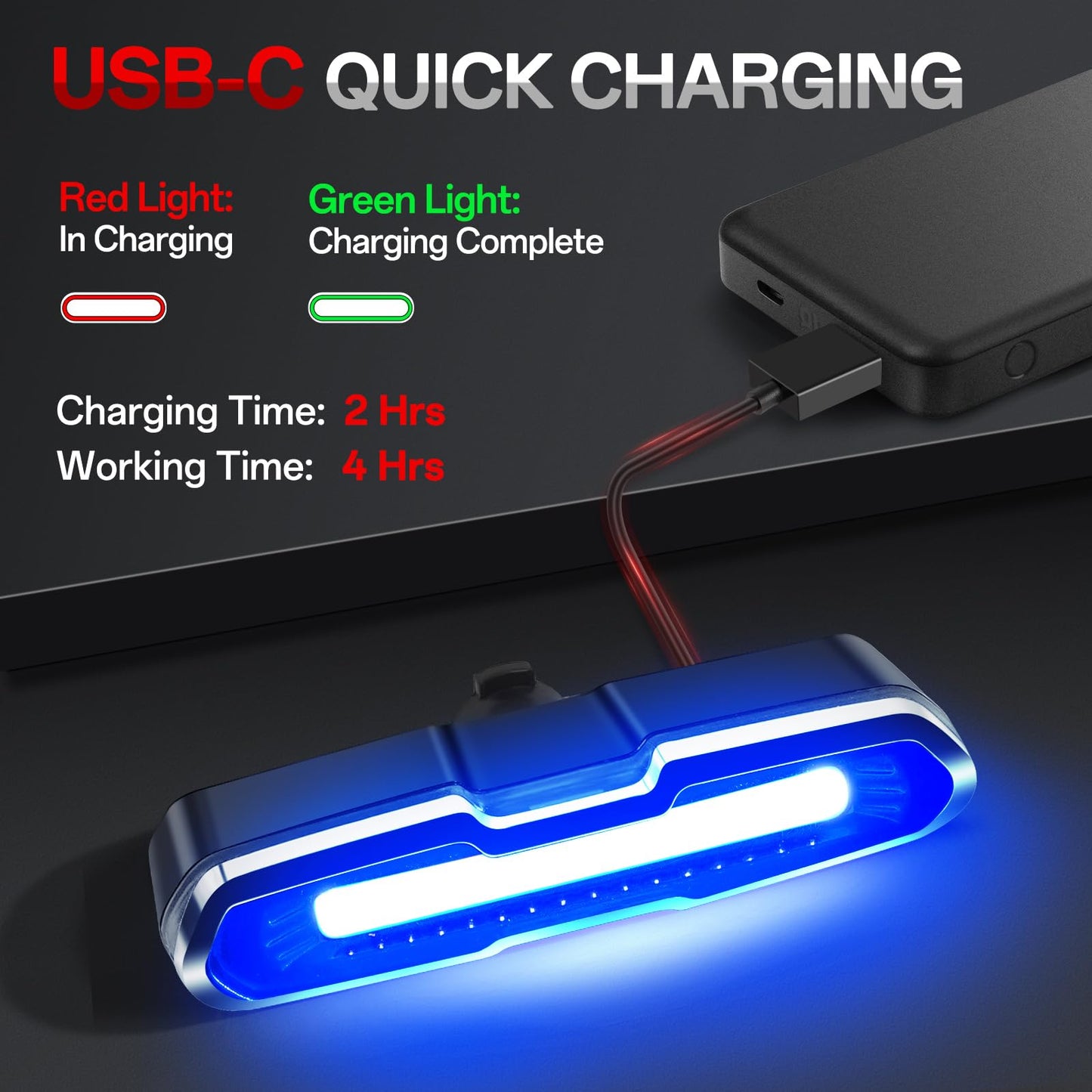 Bike Tail Light Powerful 110 Lumens - Rear Bike Light 5 Modes Red/Blue, Waterproof IP64, Rechargeable USB-C, Quick Release Brackets for Saddle & Seatpost, DON PEREGRINO B2 Bicycle Lights