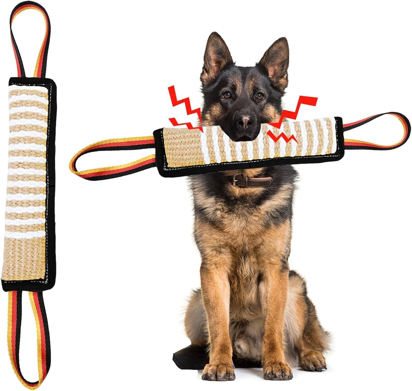 Dog Tug Toy - Tough Jute Pillow with Squeaky Sound & 2 Handles | Interactive Pull Toy for Medium to Large Dogs