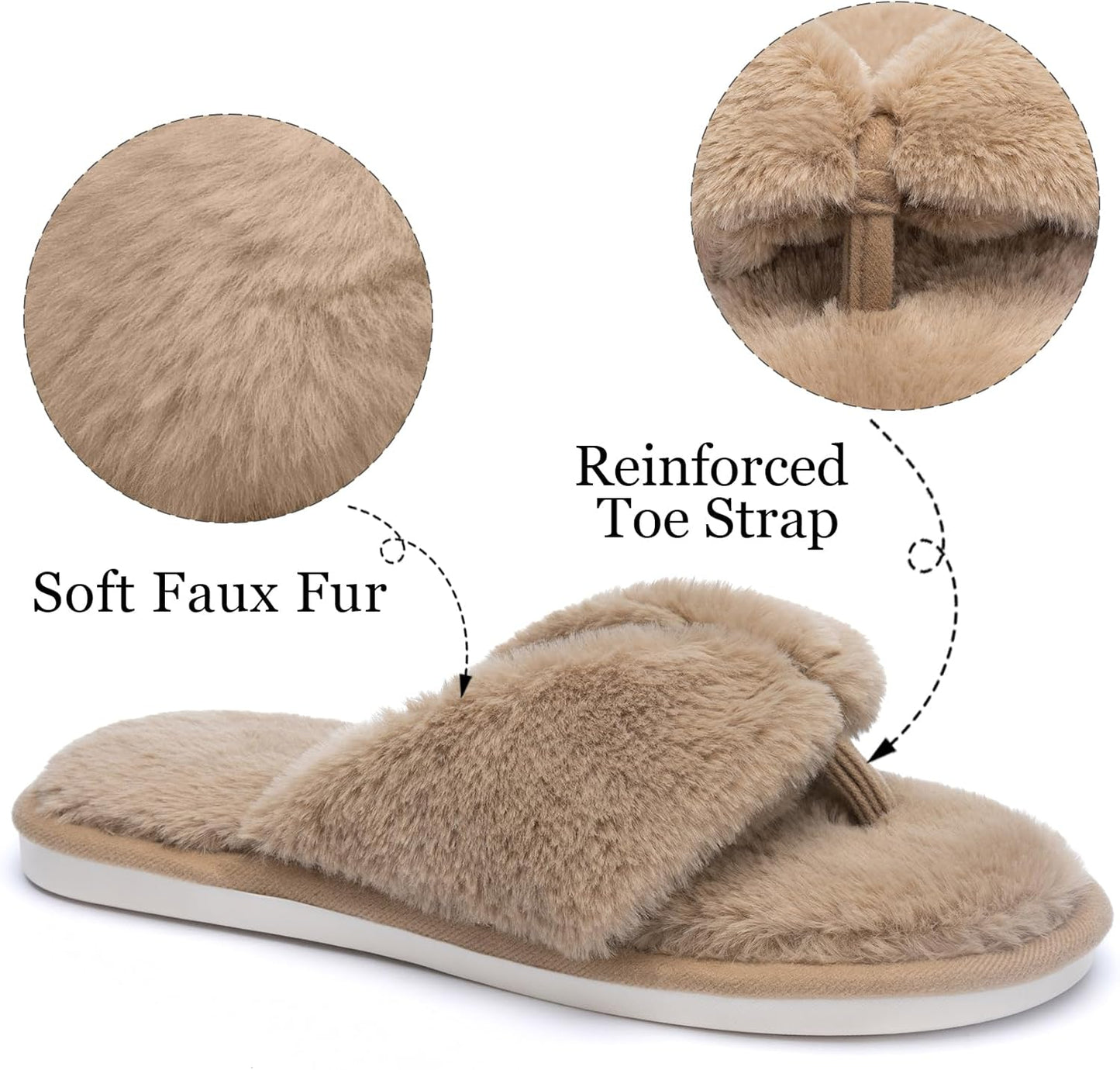 Fluffy House Slippers for Women - Open Toe Memory Foam Slides | Soft Indoor/Outdoor Flip Flops