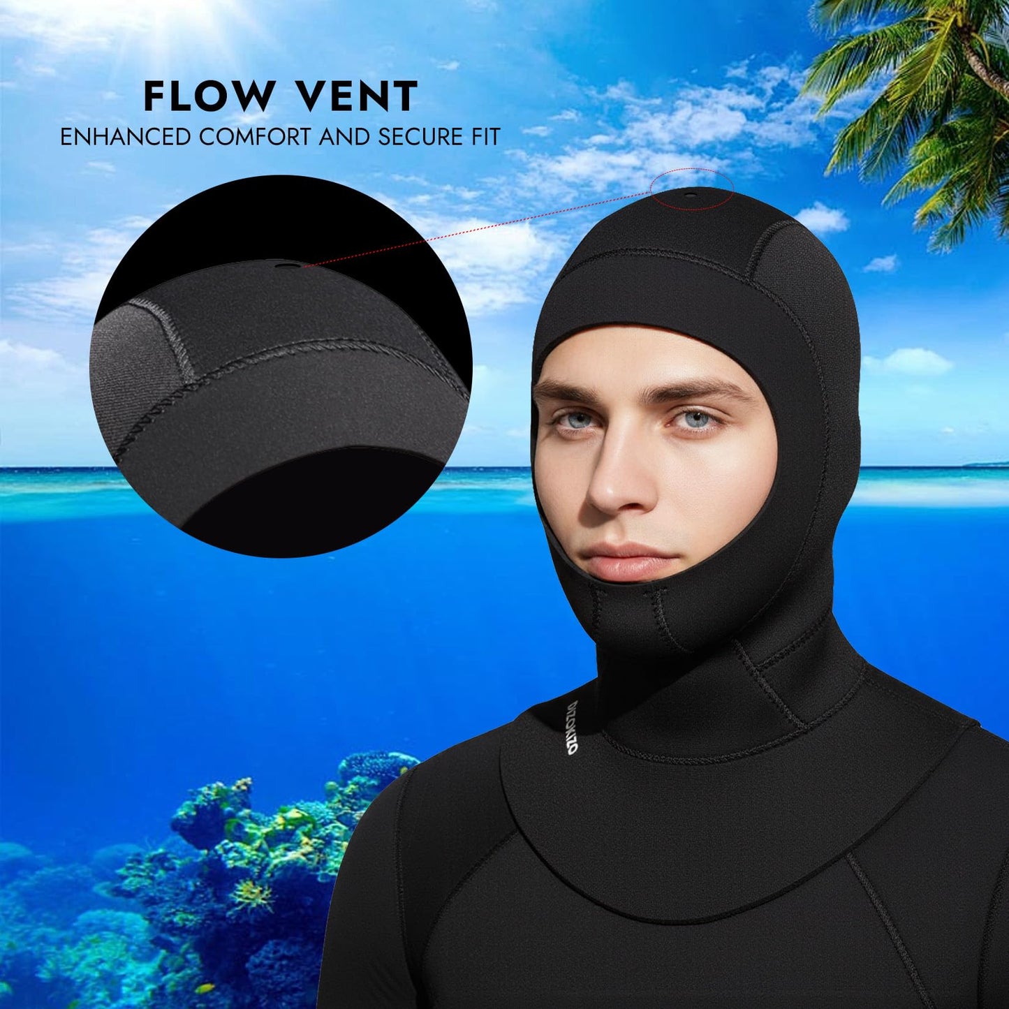 Dizokizo Diving Scuba Hood 3mm Thermal Neoprene Wetsuit Hood for Men Women Wetsuit Hat Cap for Kayaking Snorkeling Sailing Water Sports with Flow Vent (L)