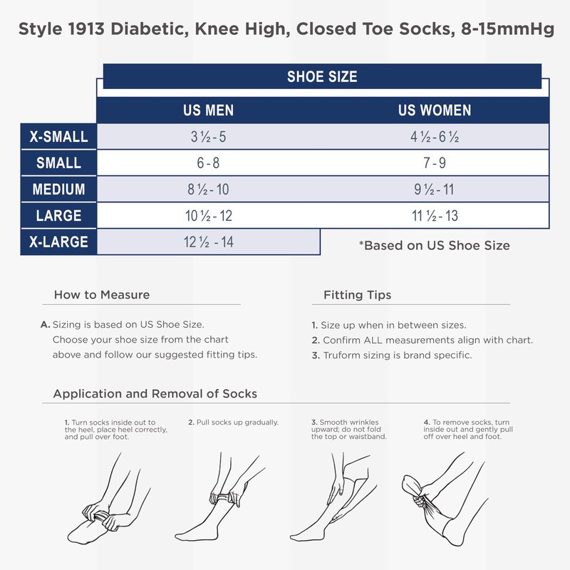 Truform Diabetic Compression Socks for Men and Women, 8-15 mmHg Knee High Over Calf Length, White, Large