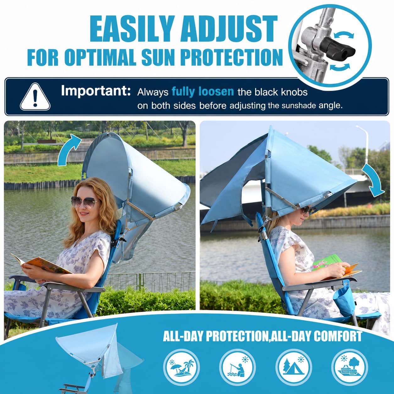 XL Universal Wind-Resistant Chair Umbrella Canopy, Extra Large Foldable UPF 50+ Sun Shade Attachment with Adjustable Clamp, Fits Most Beach, Camping, Lawn, Sports, Zero Gravity Chairs, Patented
