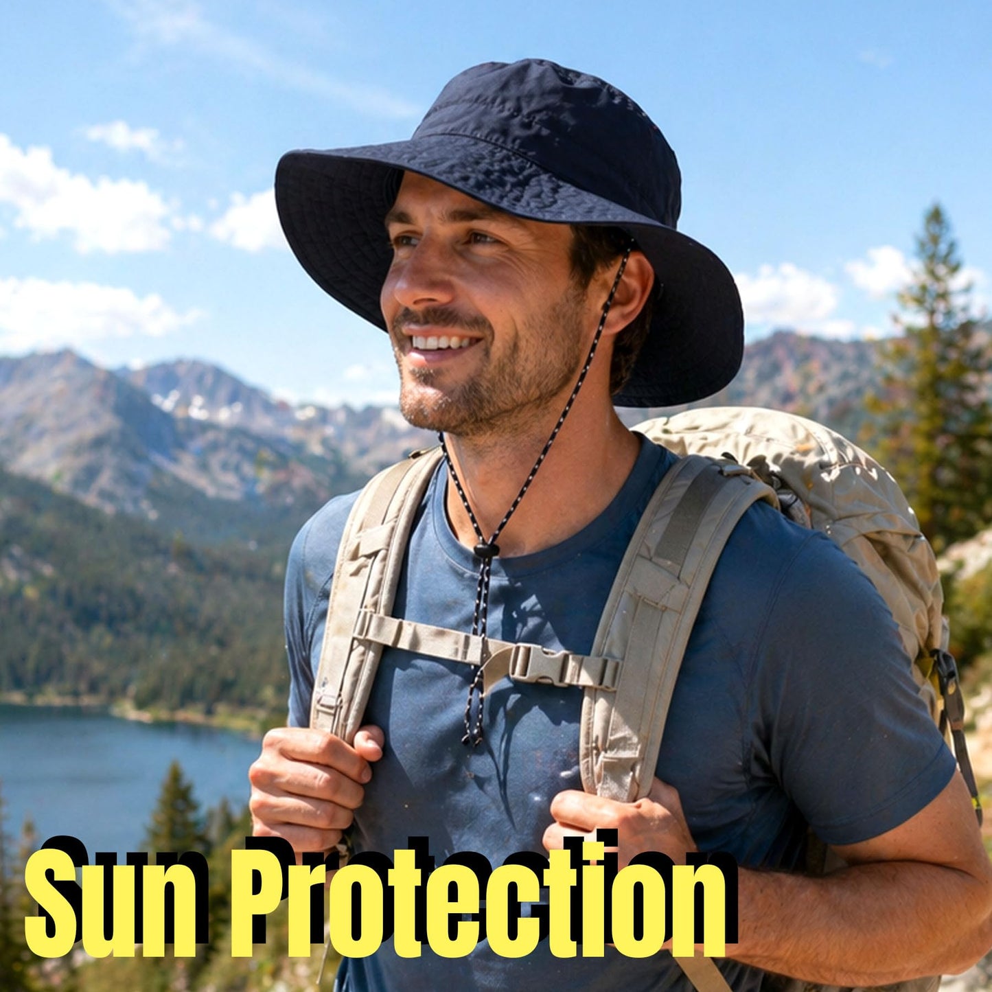 PFFY Packable Sun Bucket Hat for Men UV Protection Sun Hats Waterproof Lightweight Hiking Outdoor Cap Blue (More Loose)
