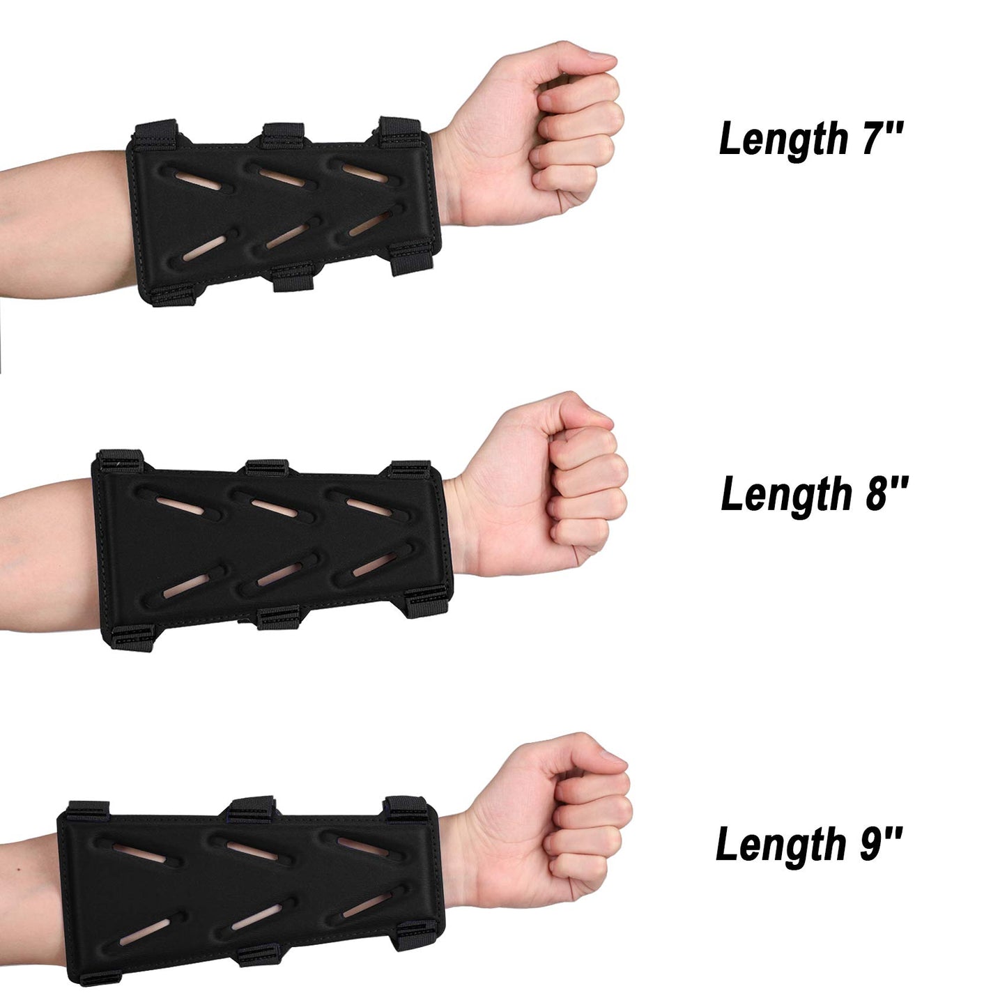 KRATARC Archery Arm Guard Adjustable 3-Strap Accessory Lightweight Hunting Target Practive Adult Unisex (Black, Length 9'')