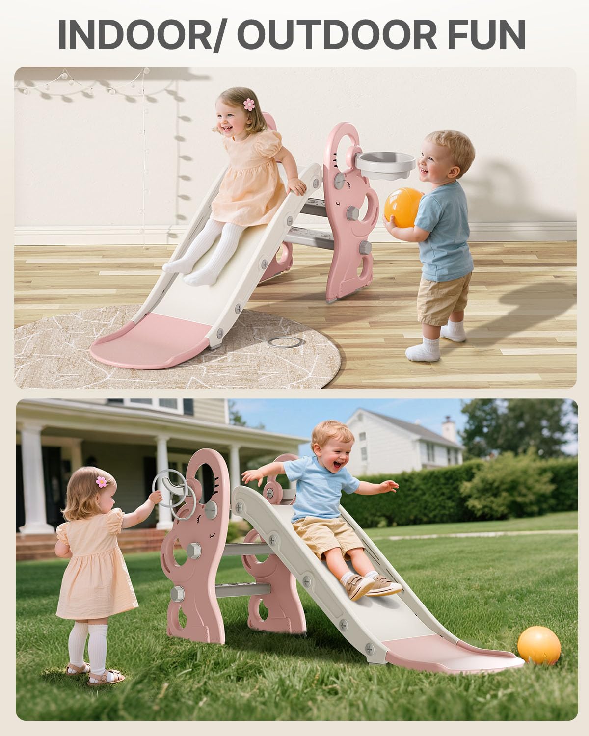 Babytronic Toddler Slide for Toddlers Aged 1-3 Indoor Outdoor Playset Pink