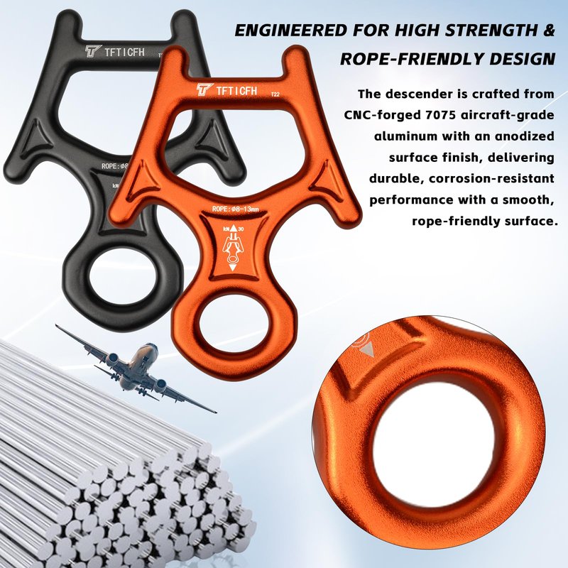 TFTICFH Figure 8 Descender, 30kN Climbing Descender, Heavy Duty 7075 Aluminum Belay & Rappel Equipment for Climbing, Mountaineering, Arborist, Caving, Aerial Yoga,Orange