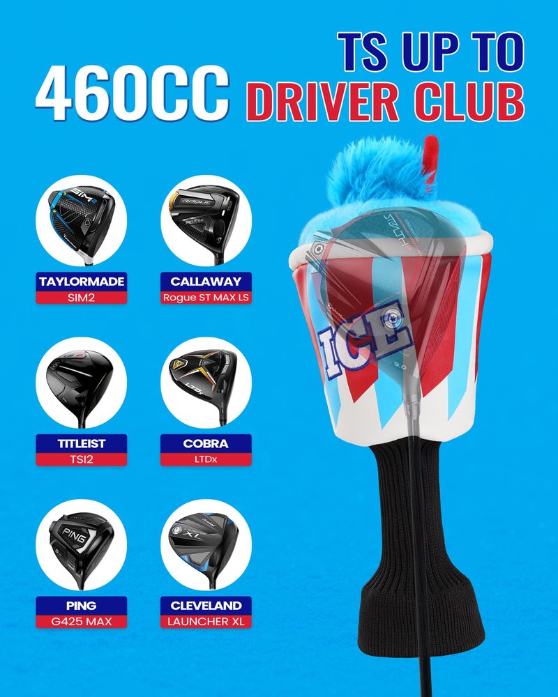 Big Teeth Golf Driver Cover ICE Slushie Cup, Driver Covers for Golf Clubs, Funny Frozen 460cc Head Covers, Funny Milk Shake Ice Cream Golf Club Covers,Blue and Red Color