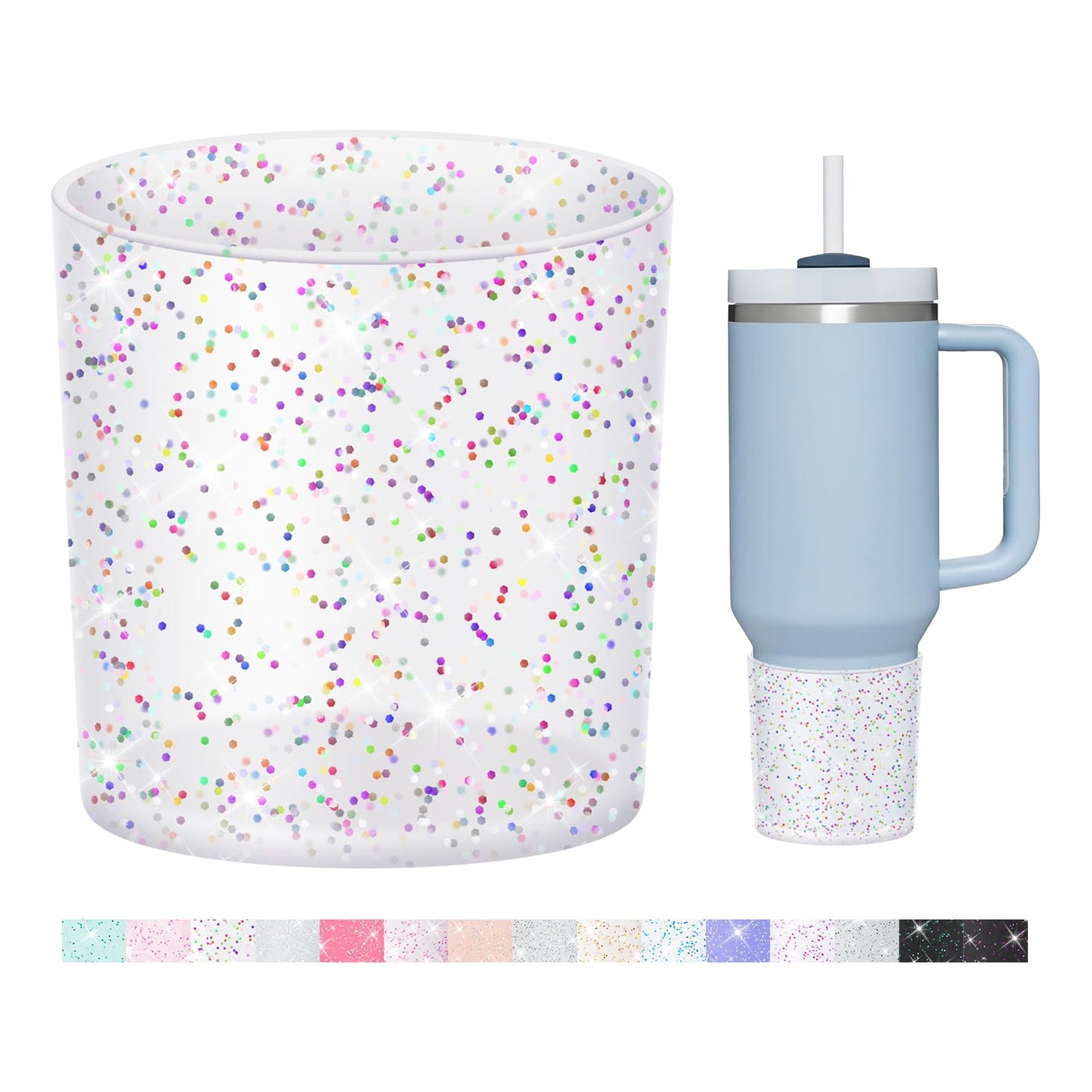 WUQID Glitter Higher Silicone Boot Compatible with Stanley Quencher H2.0 40oz 30oz 20oz & IceFlow Flip 30oz 20oz, Tumbler Cups Anti-Slip Bottom Sleeve Cover