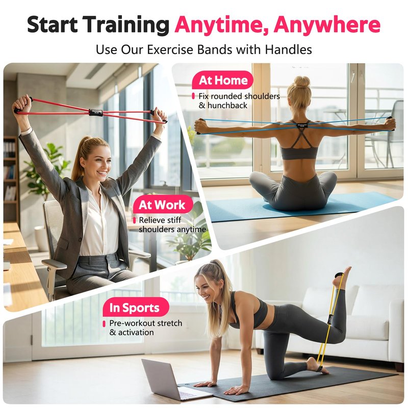 RENRANRING Figure 8 Fitness Resistance Bands with Handles - Exercise Tube Band Set of 3 for Arm and Shoulder Stretch, Rope 8 Word Elastic for Women and Men