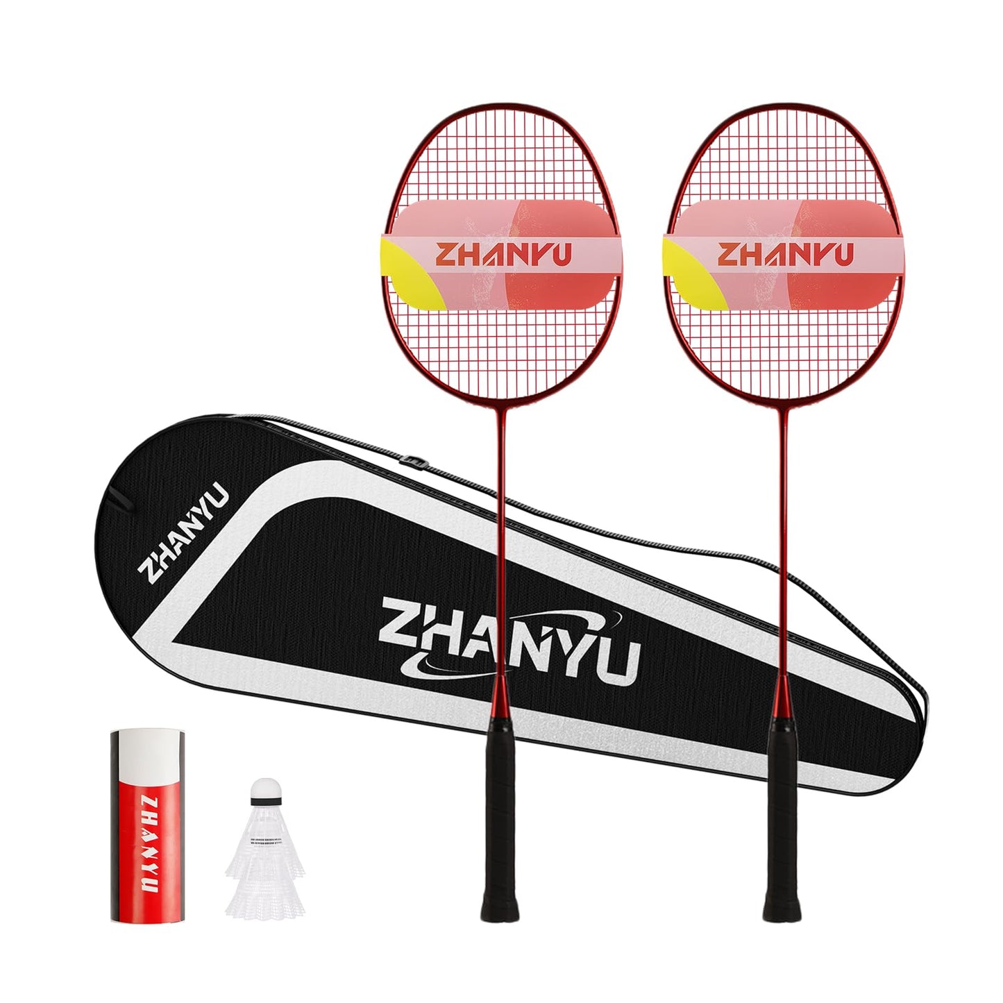 Badminton Rackets,Badminton Racket Set,Both Offensive and Defensive,Composite Carbon Ultra Light 82g Professional Training Racket,Including 2 Rackets,2 Shuttlecocks,and 1 Bag (001B-red)