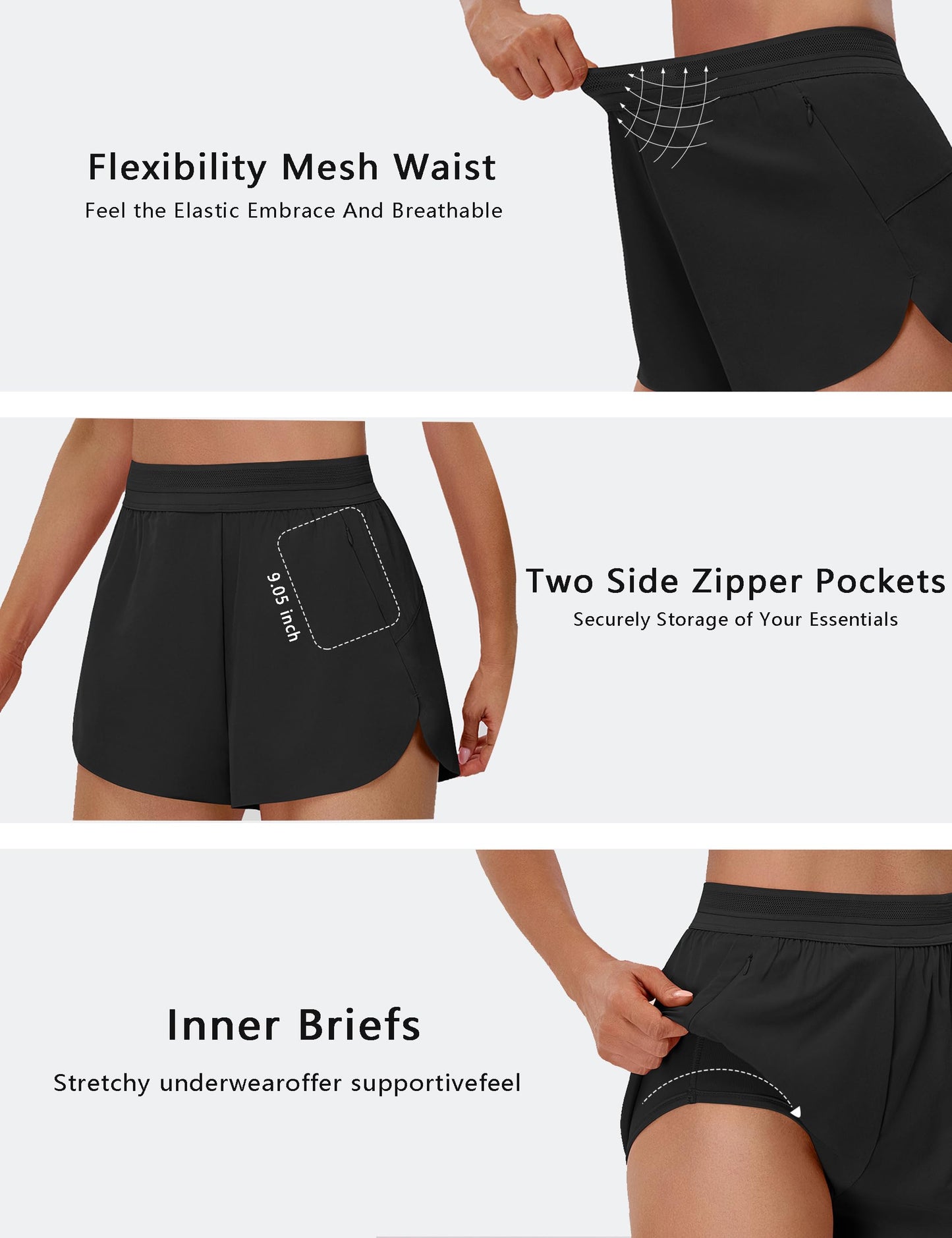 BMJL Black Shorts Women with Side Pockets 2.5" High Waisted Athletic Shorts for Women Breathable Yoga Shorts(M,Black)