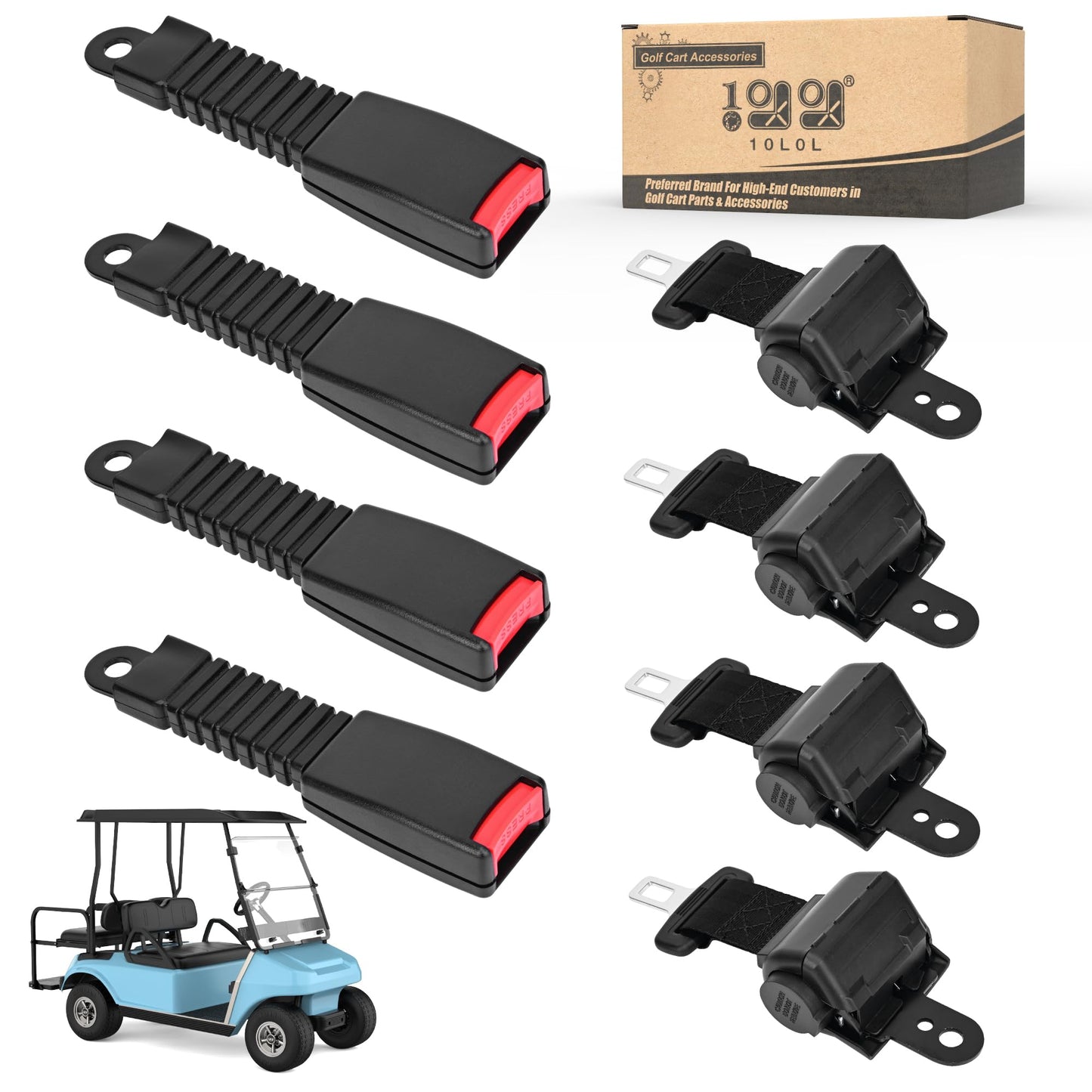 10L0L Golf Cart Front & Rear Seat Belt Kit for Yamaha, Club Car, EZGO Golf Cart Models,Universal Retractable Seat Belt Kit- 4PCS(Note: Without Mounting Bracket)
