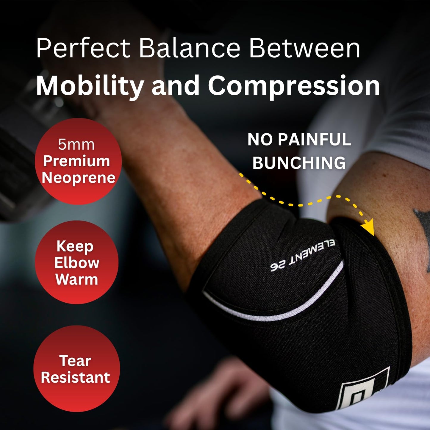 Element 26 Elbow Sleeve Weightlifting - 1 Pair (5mm) Neoprene Elbow Sleeve for Support & Compression - Elbow Brace for Powerifting, Body Building, Bench & Functional Fitness - Men & Women