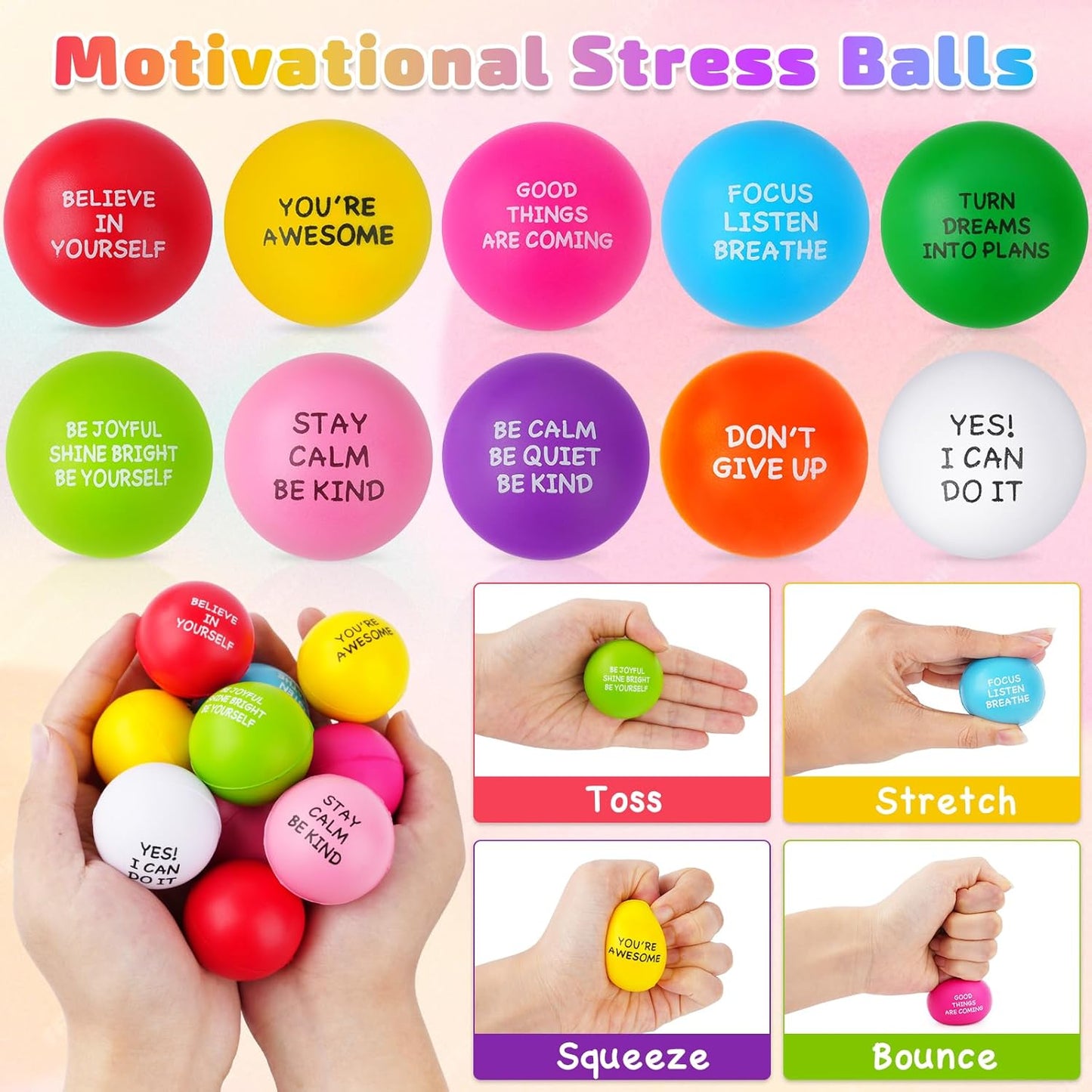 Stress Balls for Adults - 100PCS Foam Squeeze Stress Relief Toys | Perfect for Office, Classroom & Parties