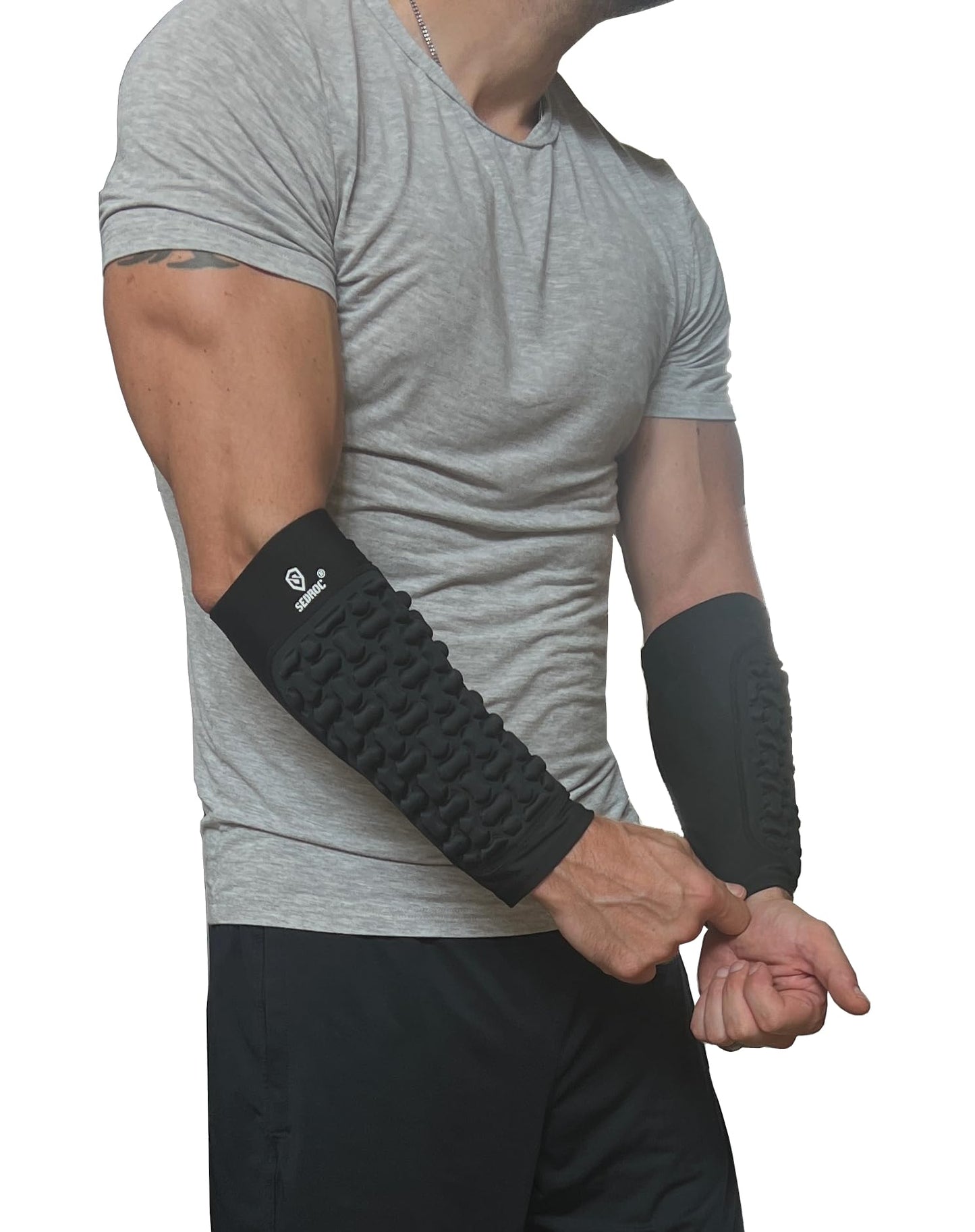 Sedroc Padded Arm Guards Forearm Protectors Ultra Thin Compression Sleeves with Pads (Black - Pair, Medium)