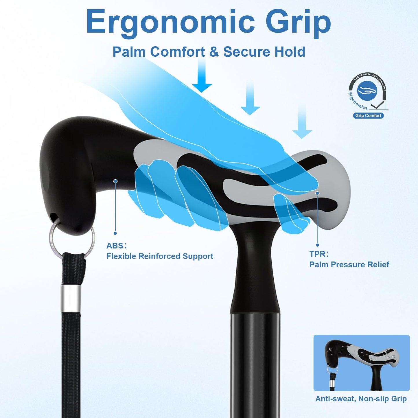 KingPavonini Walking Cane for Men Women Stability, Self Standing, Black