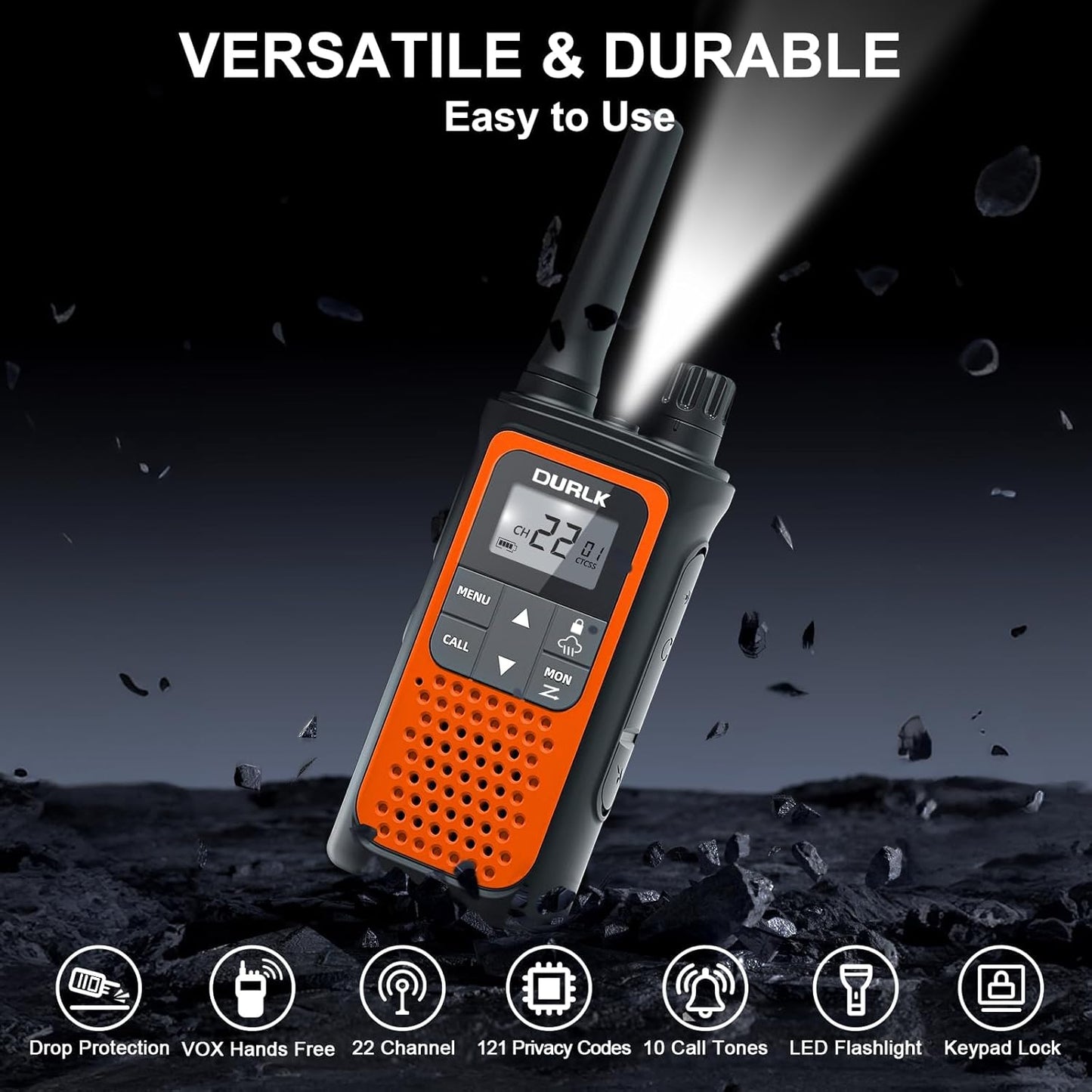 Rechargeable Walkie Talkies - Long Range 3 Pack for Adults | NOAA Weather Alert, 22 FRS Channels, 1800mAh Battery, USB-C Charger