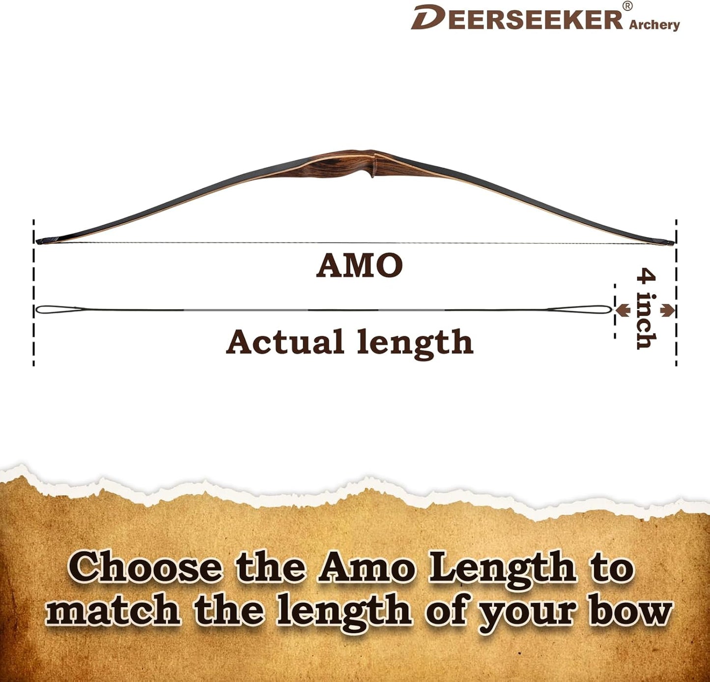 Deerseeker Flemish D97 Bow String - Handmade 16-Strand Fast Flight Replacement for 54-70in Traditional Longbow & Recurve Bow