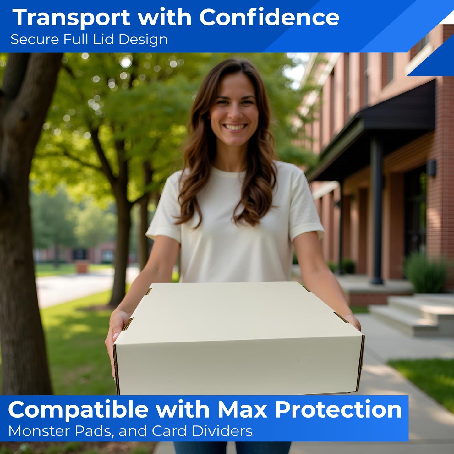 Max Protection 4 Row Trading Card Storage Box - 3200 ct Storage Box for Sports, Gaming, Baseball Cards - Durable White Corrugated Bulk Card Organizer Boxes 200 lb. - Made in USA (1 Box)