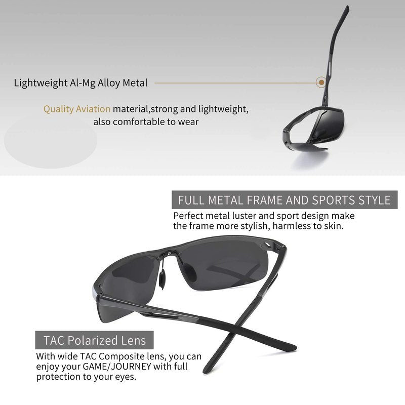 SUNGAIT XXL Extra Large 152MM Polarized Wrap Around Sports Sunglasses for Men Women Fishing Driving Al-Mg Frame UV400 (Gunmetal Frame/Gray Lens)