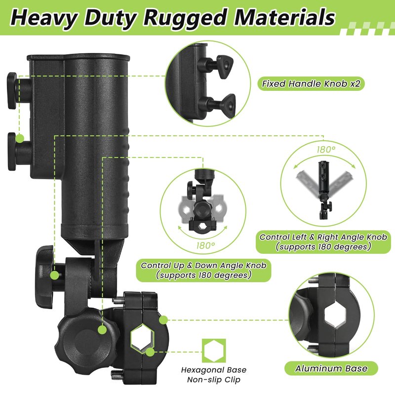 WEIMELL Heavy-duty Golf Push Cart Umbrella Holder 180° Adjustable for Stroller Bicycle Bike Wheelchair Mobility Scooter Beach Chair Windproof Universal Umbrella Bracket
