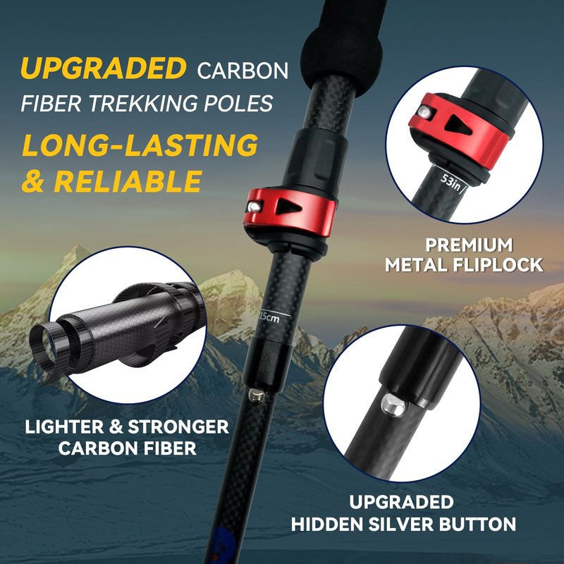 Carbon Fiber Trekking Poles 2-Pack - Lightweight Collapsible Hiking Sticks with Cork Grip & Quick-Lock System, Portable Walking Poles for Travel & Backpacking, Suitable for Men, Women and Seniors