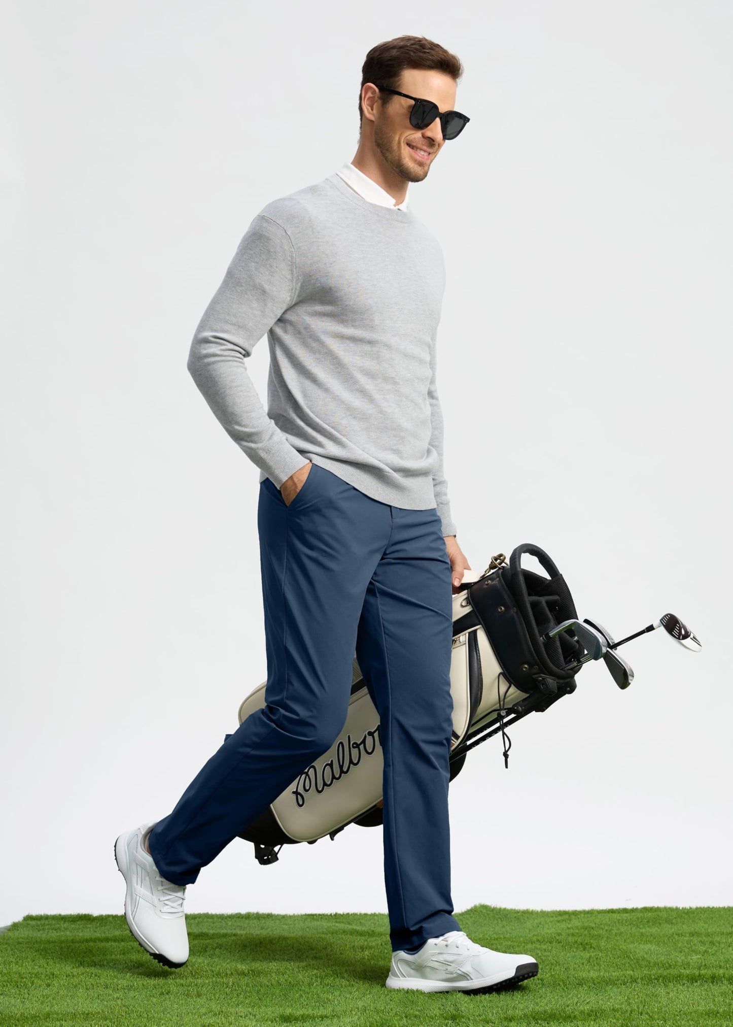 Pudolla Dress Pants for Men Golf Pants Stretch Work Dress Comfy Pants 34 Lightweight Quick Dry Casual Slacks Trousers(Navy 33Wx34L)