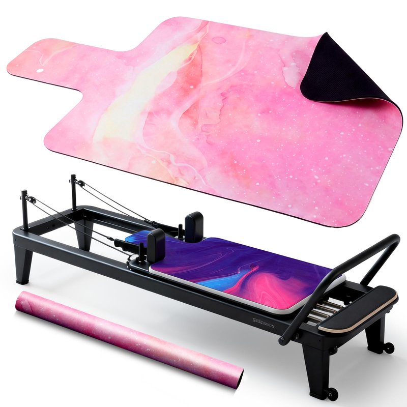 Shyyween 2 Pack Pilates Reformer Mat, Non-Slip Microsuede Cover with Headrest Cutout, Natural Rubber Backing, Sweat-Wicking, 38"×22", Fits Most Reformers, Pink & Purple