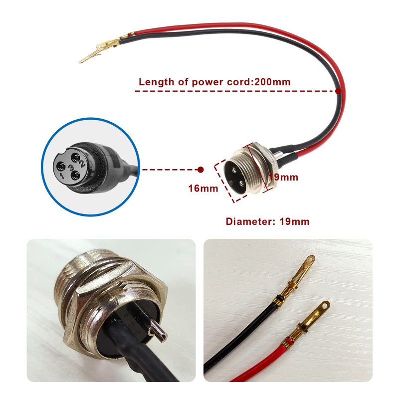 Create idea 2pcs Electric Scooter Charging Port Connector 3-Pin 2 Wire Inline Charger Connector Round Charging Port Replacement (3 Prong) Smart Charging Port